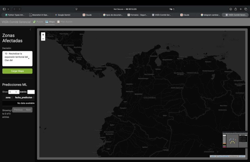 GabyVigía - Mapa de zonas afectadas con predicciones ML